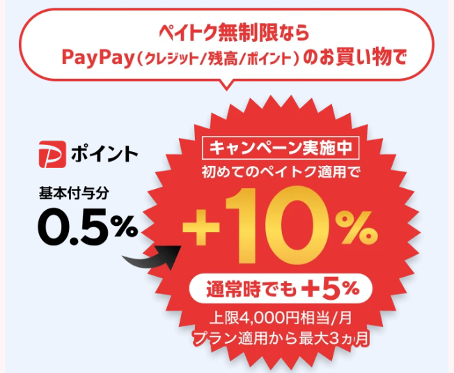 ペイトク無制限で＋10％還元